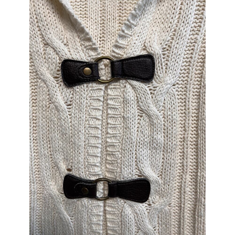 Y2K Hooded Toggle button Cable Knit Cardigan Sweater Small Equestrian Cape Cod - Picture 2 of 8